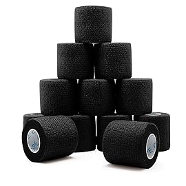 OK TAPE 12 Rolls Self Adhesive Bandage Wrap, Elastic Athletic Tape, Self Stick Bandage Tape, Vet Wrap, Medical Wrap for Wrist, Feet, 2 x 5 Yards - Black