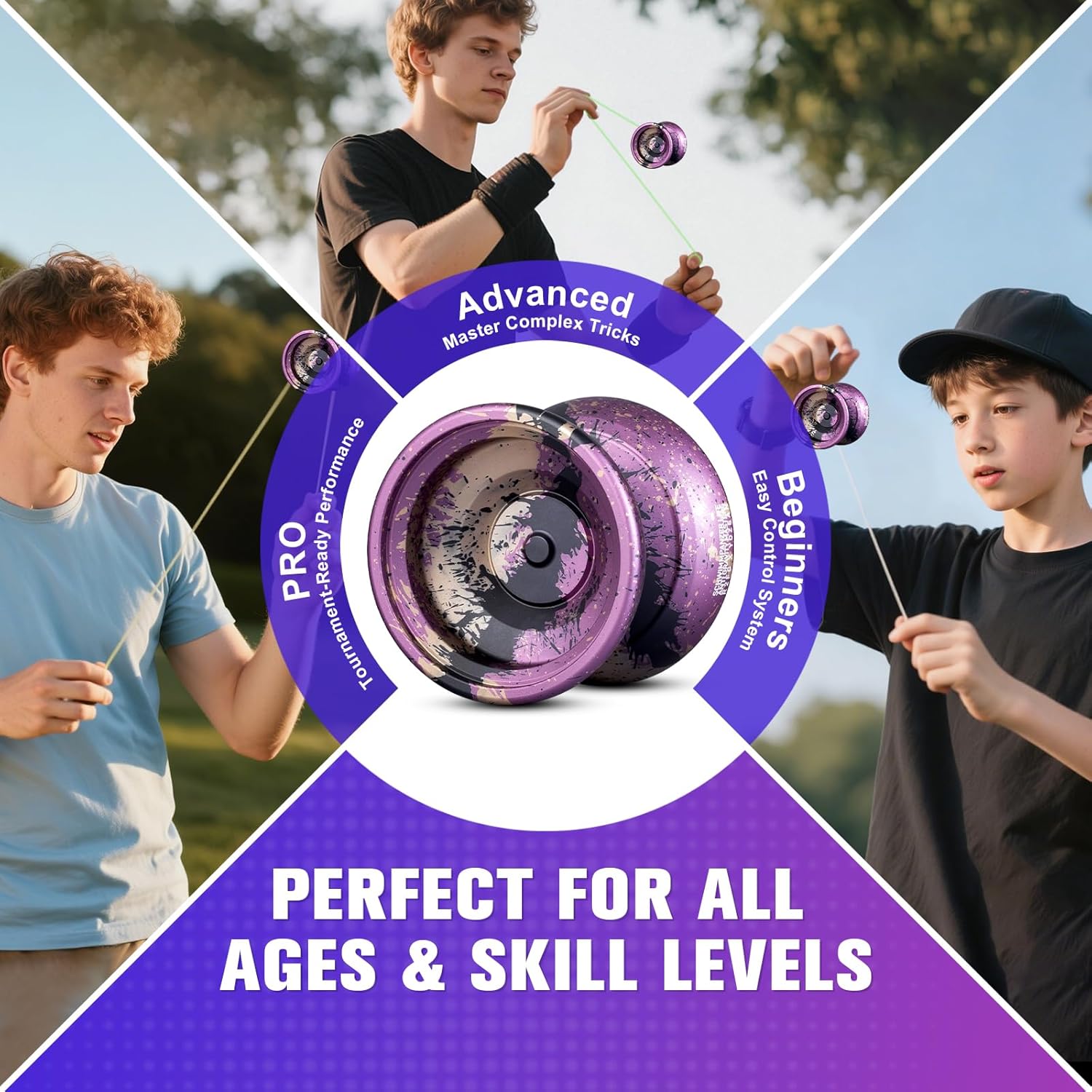 TK2 Metal Yoyo Professional for Kids 8-12 and Adults - Unresponsive Yoyo for Beginners Advance and Pro Plays, Extra 10 Strings, and Precision Bearing (Purple)