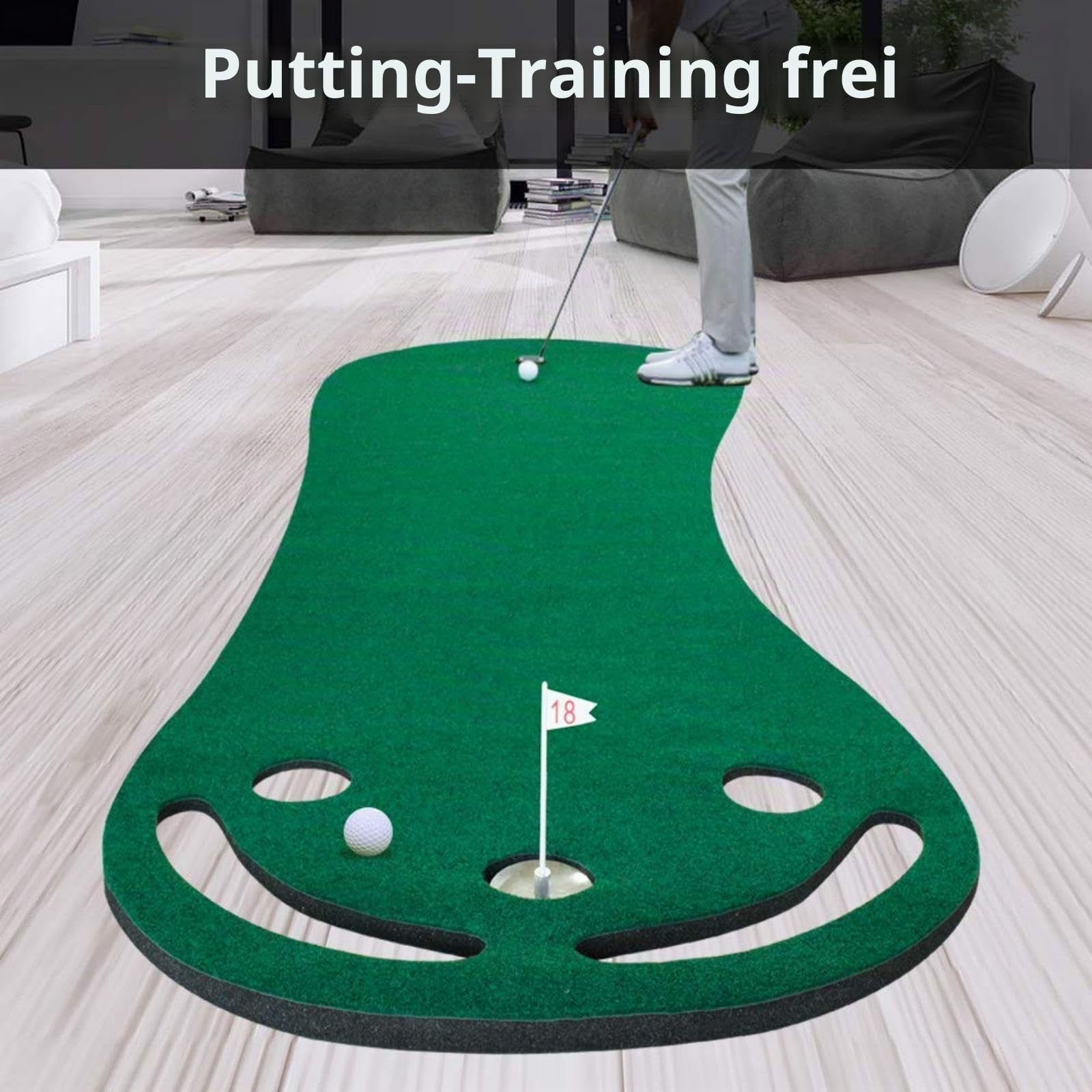 Crestgolf Lachende Golf Putting Matte - Indoor Golf Grün für Zuhause & Büro - Realistische Golf Praxis mit 3 Löchern - Anti-Rutsch Design Golf Liebhaber, Kollegen & Familie