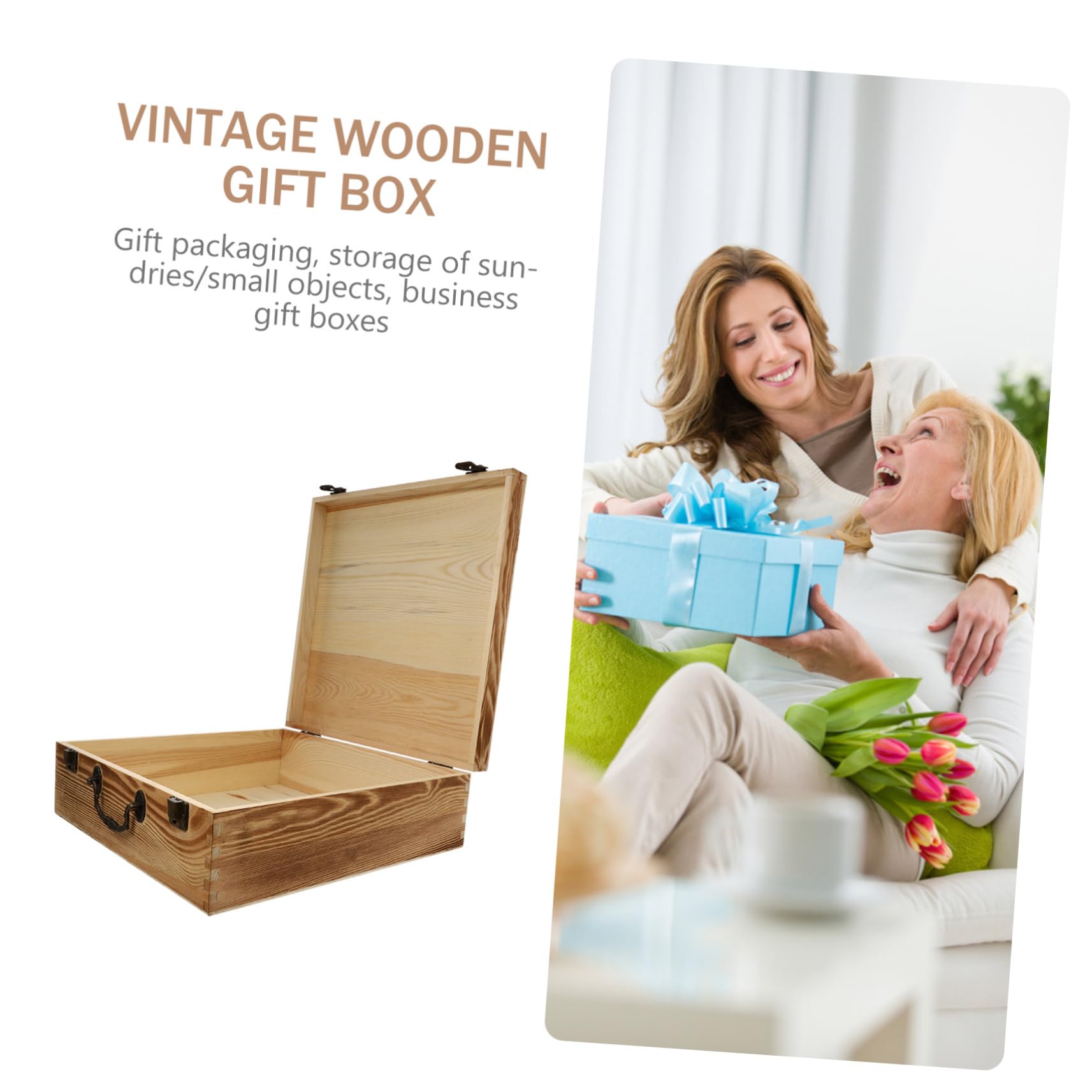 SOLUSTRE Vintage Holzkiste mit Griff, Aufbewahrungsbox, Kohleschwarz