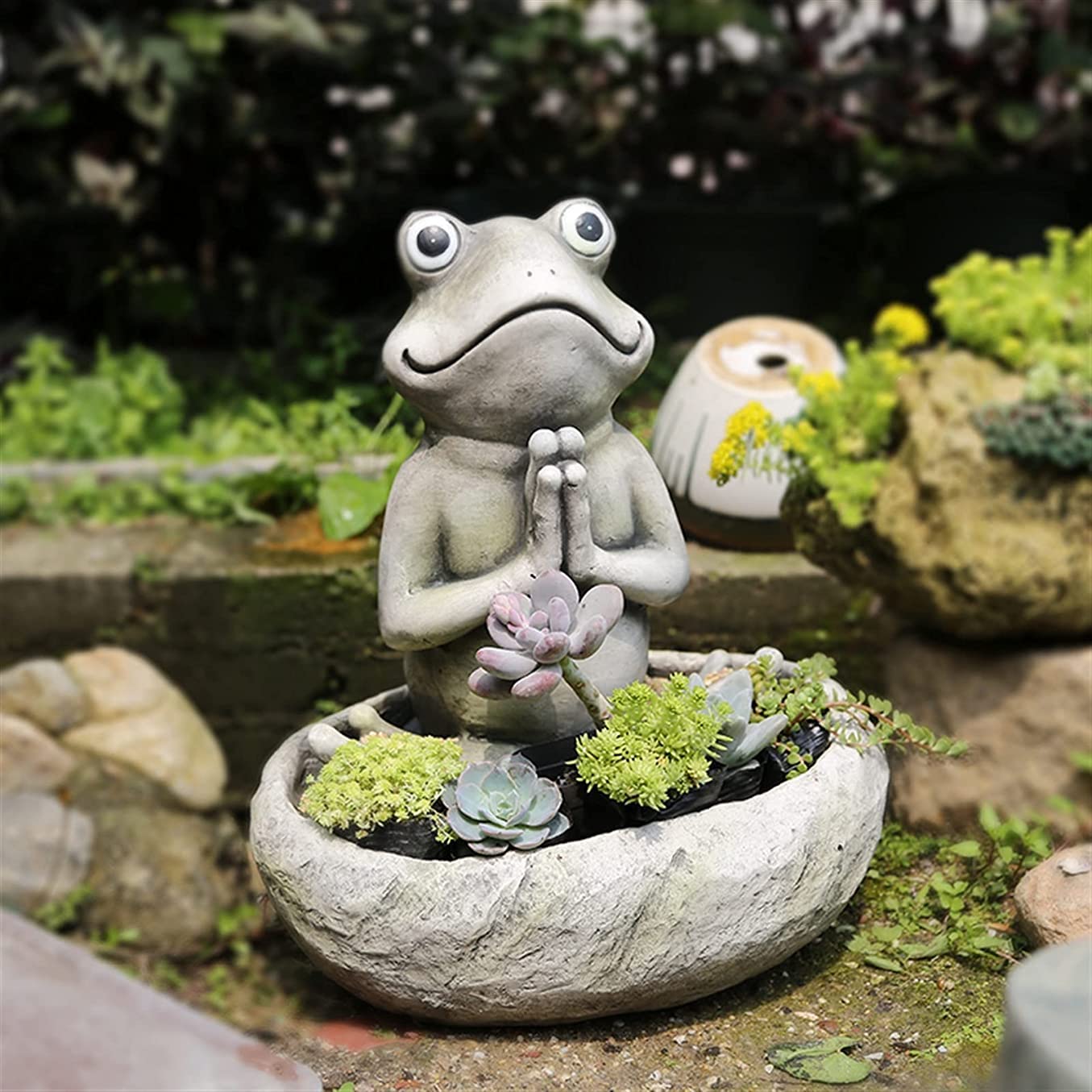 Medytująca joga żaba statuetka ogrodowa, żaba sukulenty doniczka na kwiaty na zewnątrz zen ogród sztuka figurki ogród dekoracja rzemiosło