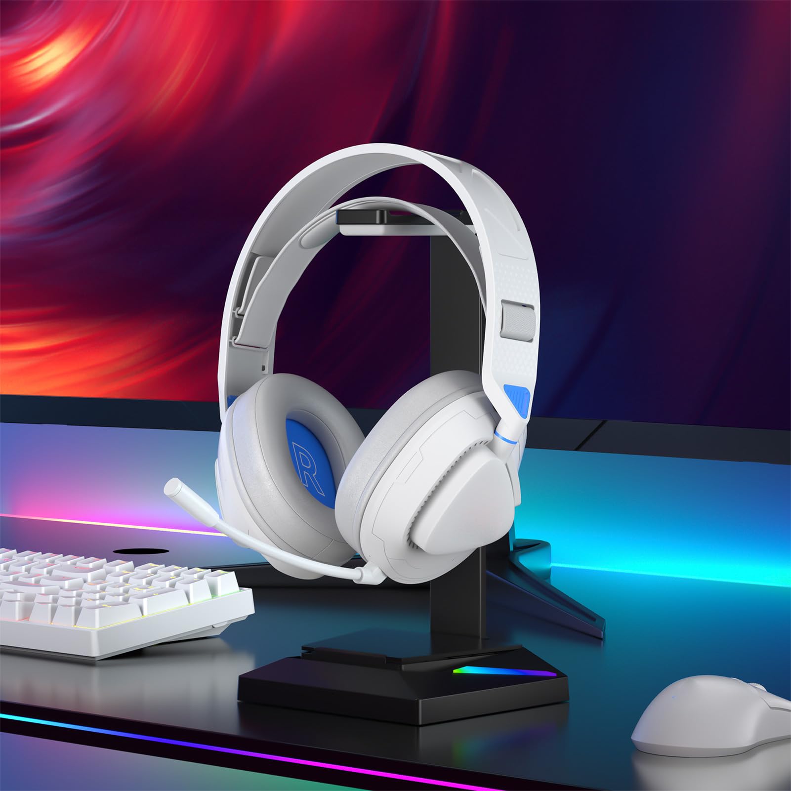 Auriculares inalámbricos para juegos con micrófono, auriculares Bluetooth ligeros para PC, 4 modos ajustables, diseño cómodo para sesiones de juego prolongadas