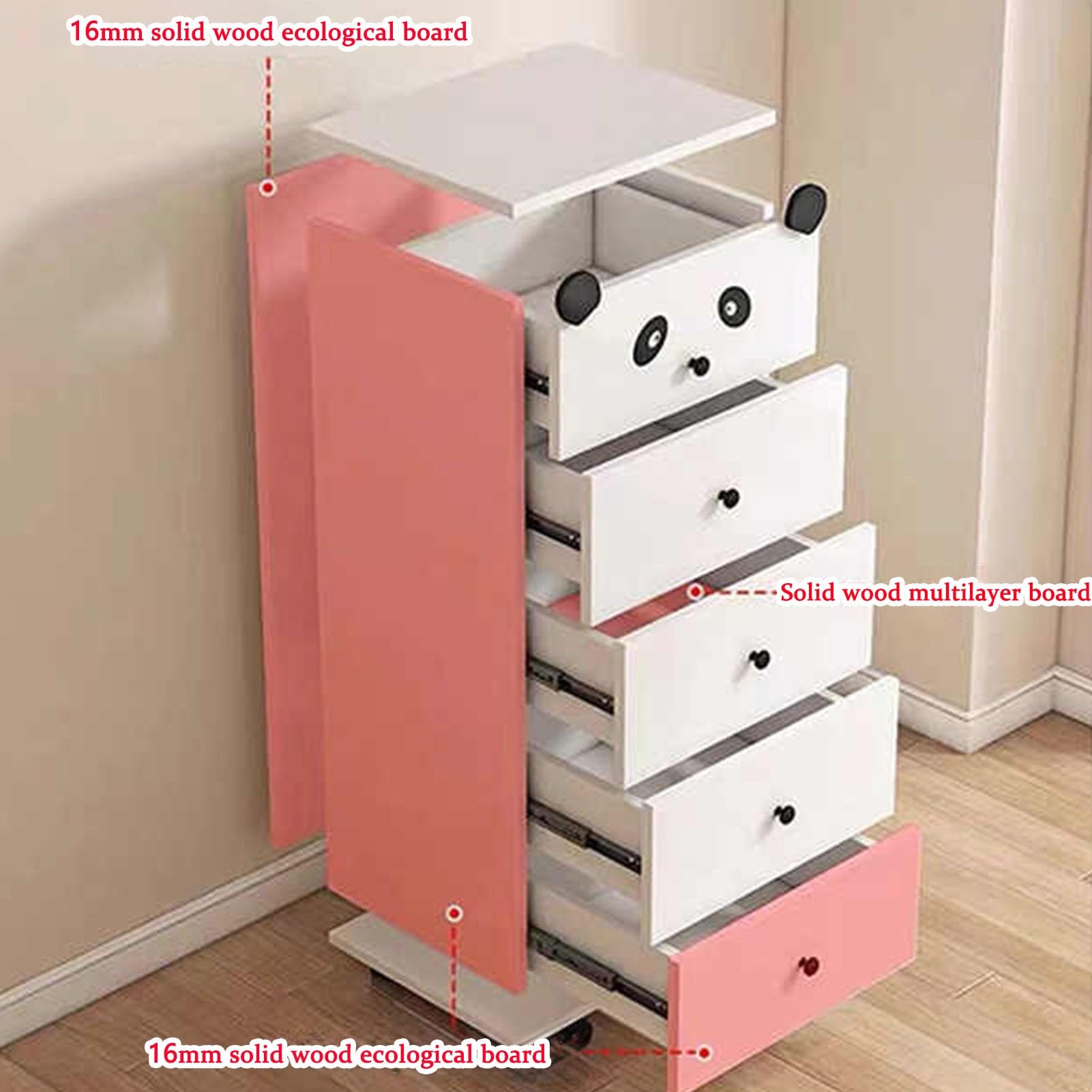 Kommode, Schubladenschrank Aus Holz, Kinder-Aufbewahrungsschrank, Mit Niedlichem Aussehen, Schubladen-Organizer-Aufbewahrung for Wohnzimmer Und Zuhause(Wit,5-Drawer Chest)