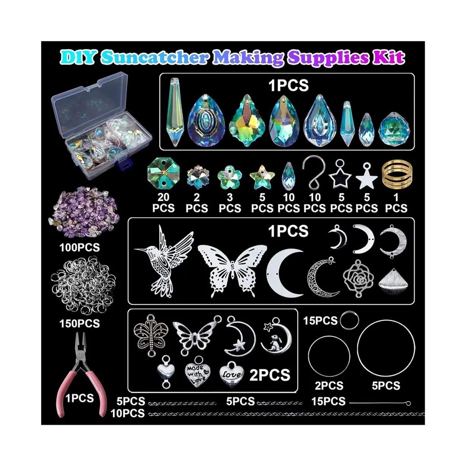 Kit de atrapasoles DIY 400 Piezas: Suministros Arte y Manualidades for Colgar prismas con Cristales, Ideal for decoración del hogar, Bodas Jardines para Los Aficionados Al Bricolaje