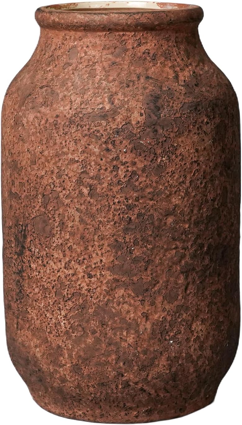 Rustic Terracotta Vase, Farmhouse Ceramic Vase, Decorative Clay Vintage Vases for Home Decor, Living Room,Table, Shelf Decor, 9 inch, Brown - Image 8