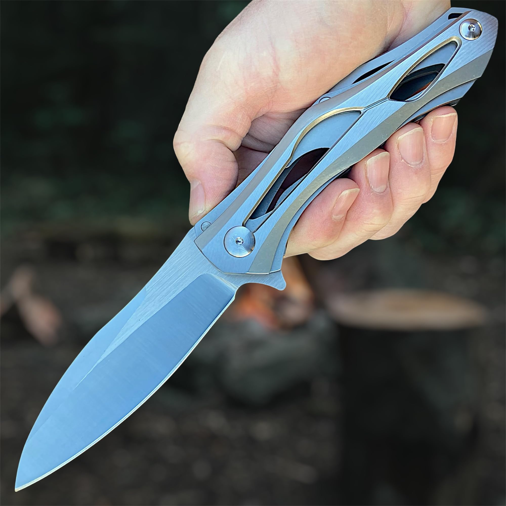 TACTICAL GEARZ Premium Stainless Steel Folding Knife, Stainless Steel Handle, D2 Steel Blade (Ronus Silver)