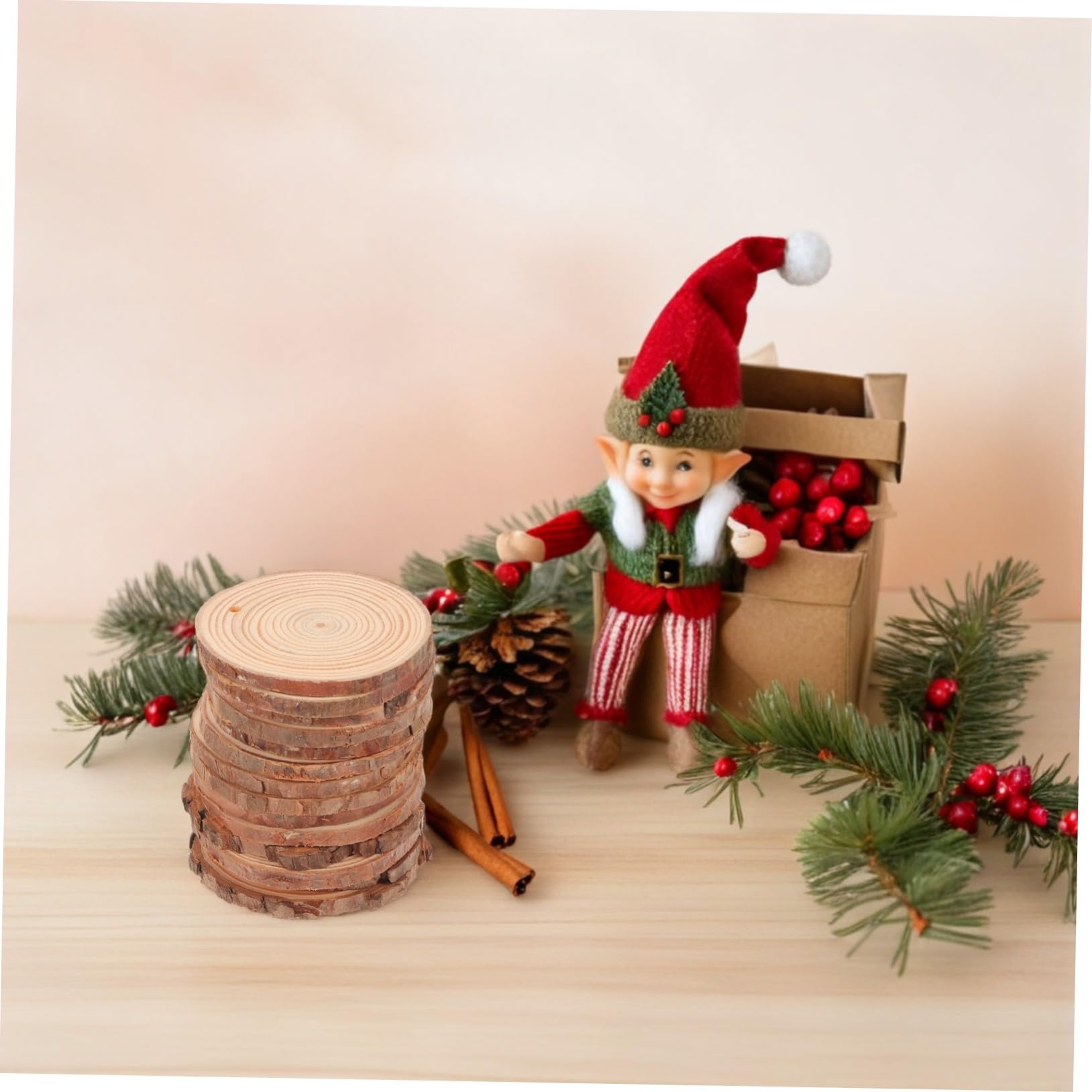 Hohopeti 30 Stk. Teiliges Unbehandelte Runde Holzscheiben aus Robustem Kiefernholz mit Jute Baumwollfaden Vielseitig für DIY Bastelprojekte Weihnachtsdekoration Hochzeits Wohnaccessoires