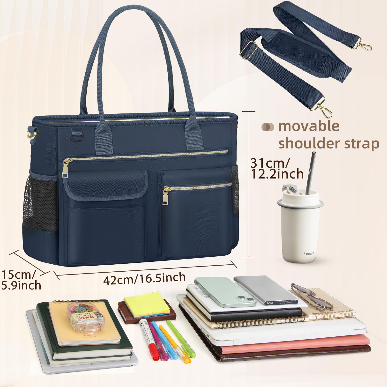 RAINSMORE Sac de Professeur Sac a Main pour Les Cours Lycee pour Ordinateur 15.6 Grand Sac Cabas Femme pour Enseignant D'infirmière D'étudiant