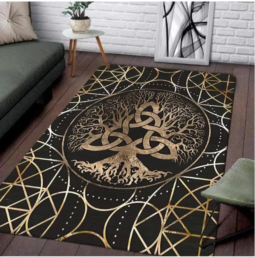 Area Tappeto Tappeto Vichingo Albero Della Vita Mitologia Norrena Tappeto Per Pavimenti Rune Stuoie Flanella Antiscivolo Per Home Office Bagno Ate 200X300Cm