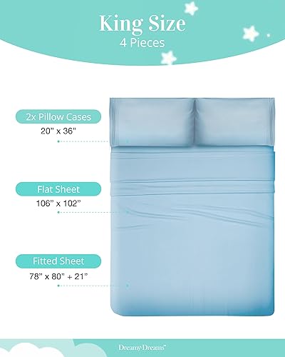 Miniatura 5 de Dreamy Dreams Juego de sábanas de tamaño King, sábanas de microfibra suave de 4 piezas, sábanas de bolsillo profundo de 21 pulgadas con correas en