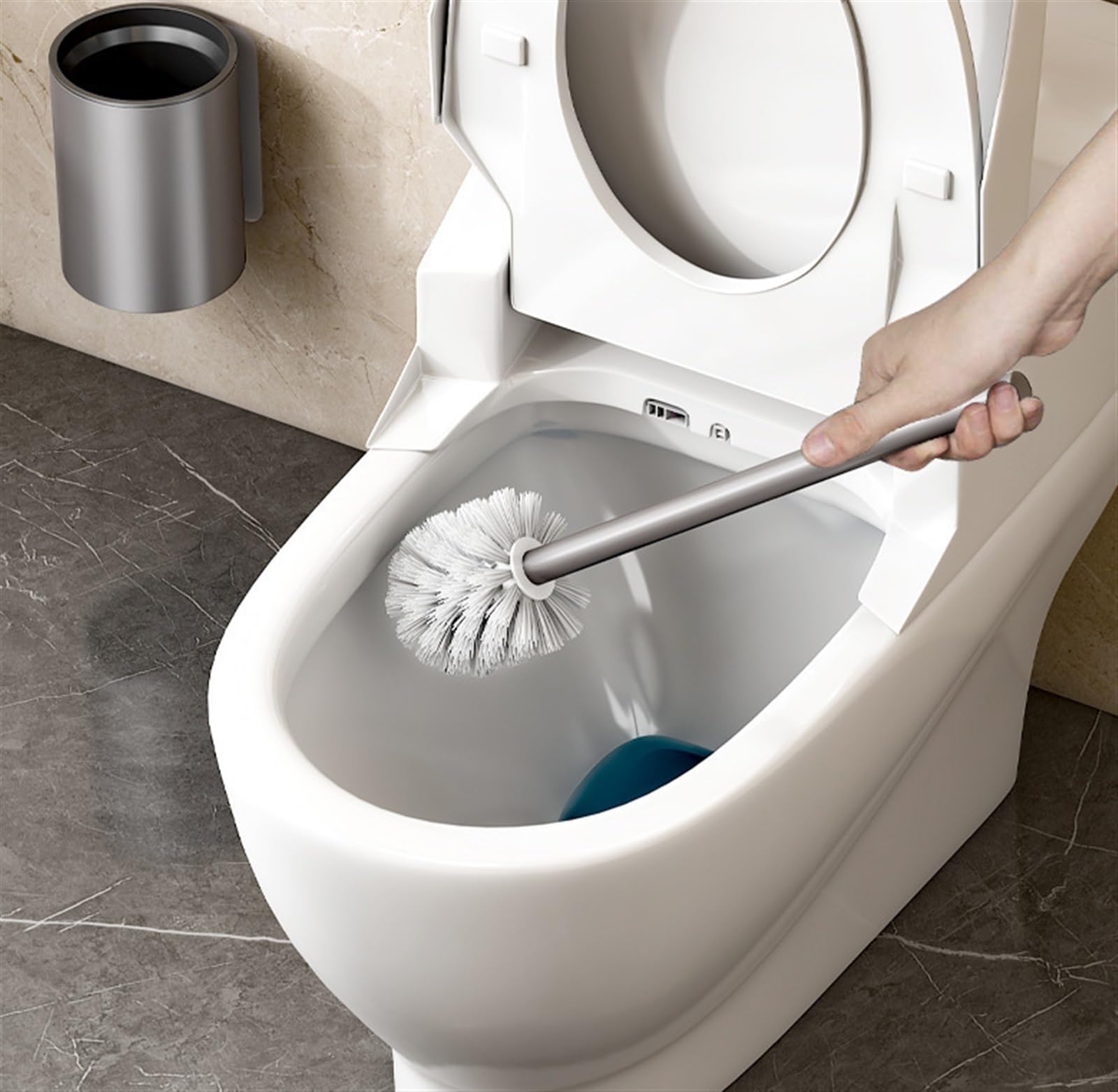 Cepillos de baño, Cepillo de baño con Soporte, Cepillo de Inodoro de Mango Largo, Cepillo para Inodoro, Cepillo para Fregar (Negro, 35 x 9 cm)