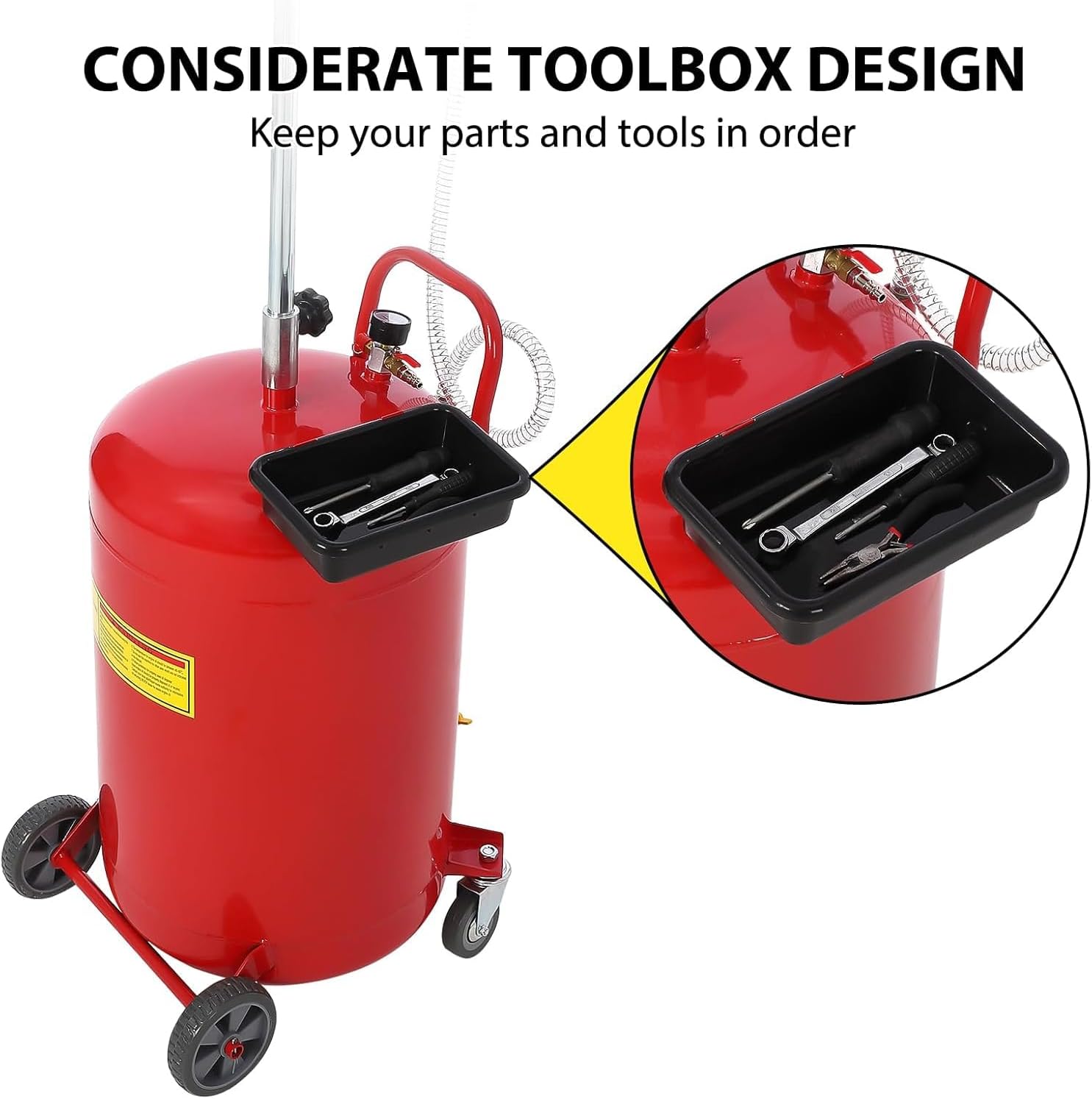 20 Gallon Waste Oil Change Tank, Portable Air Operated Fluid Drainer for Oil Change with Adjustable Height, Heavy Duty Construction with Wheels