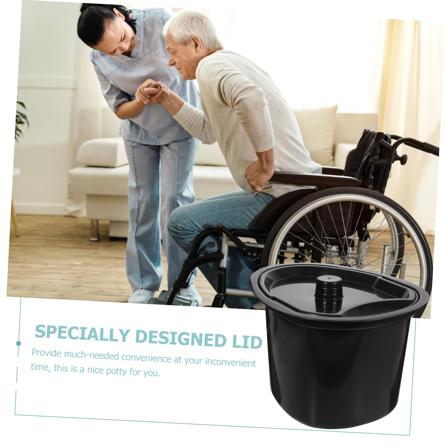 Mobestech Silla Orinal Adulto de Plástico Negro con Tapa, Práctica y Portátil para Personas Mayores y Discapacitadas en Casa Varios estilos