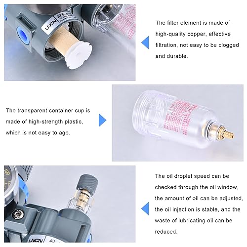 Miniatura 5 de Filtro de aire de compresor de 14 pulgadas Regulador de presión Filtro separador de trampa de agua y aceite con copa lubricante AFC2000