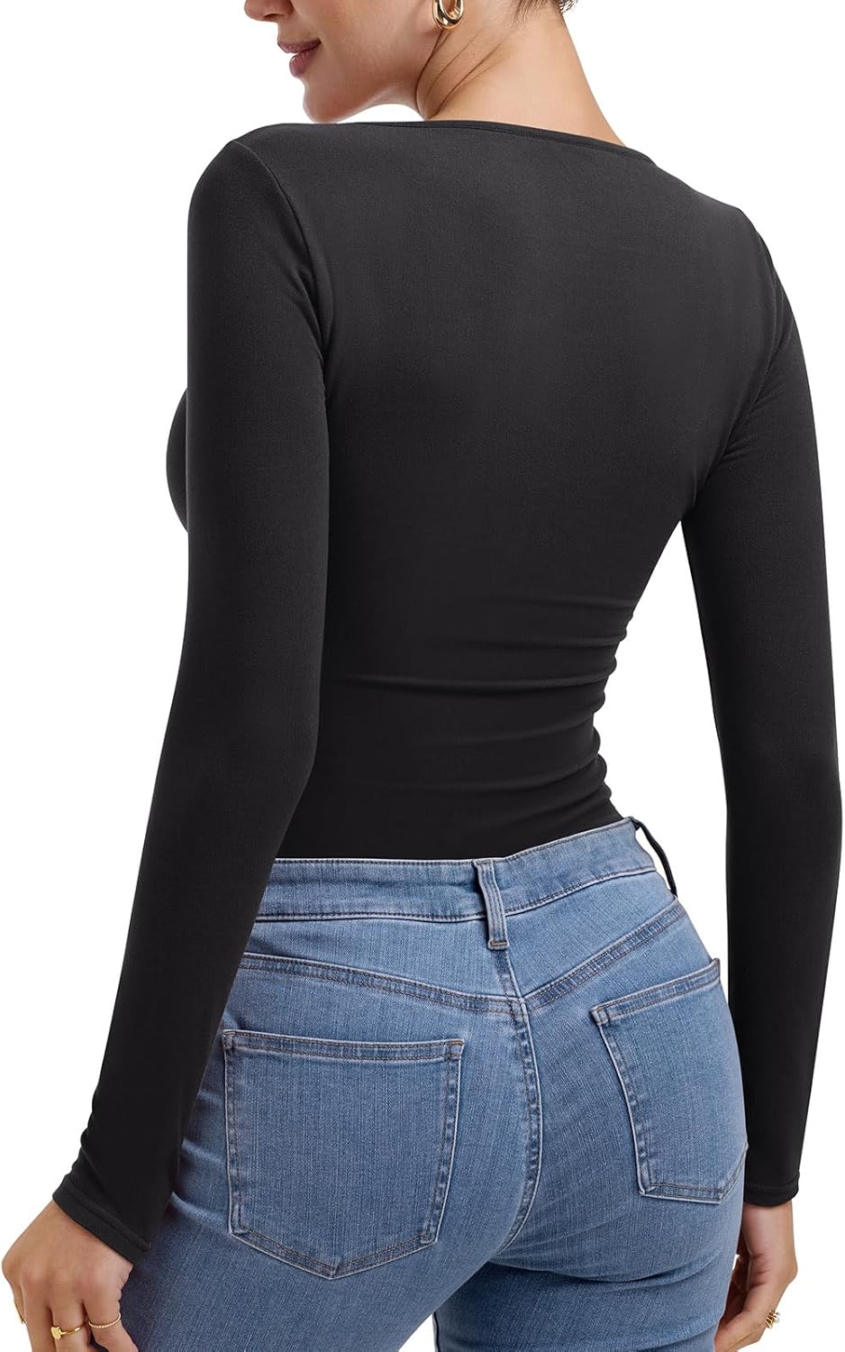 PINKMSTYLE Fitted Long Sleeve Shirt for Women Under Shirts Slim Scoop Neck Tops Basic Casual Cute Fall Outfits - Image 5