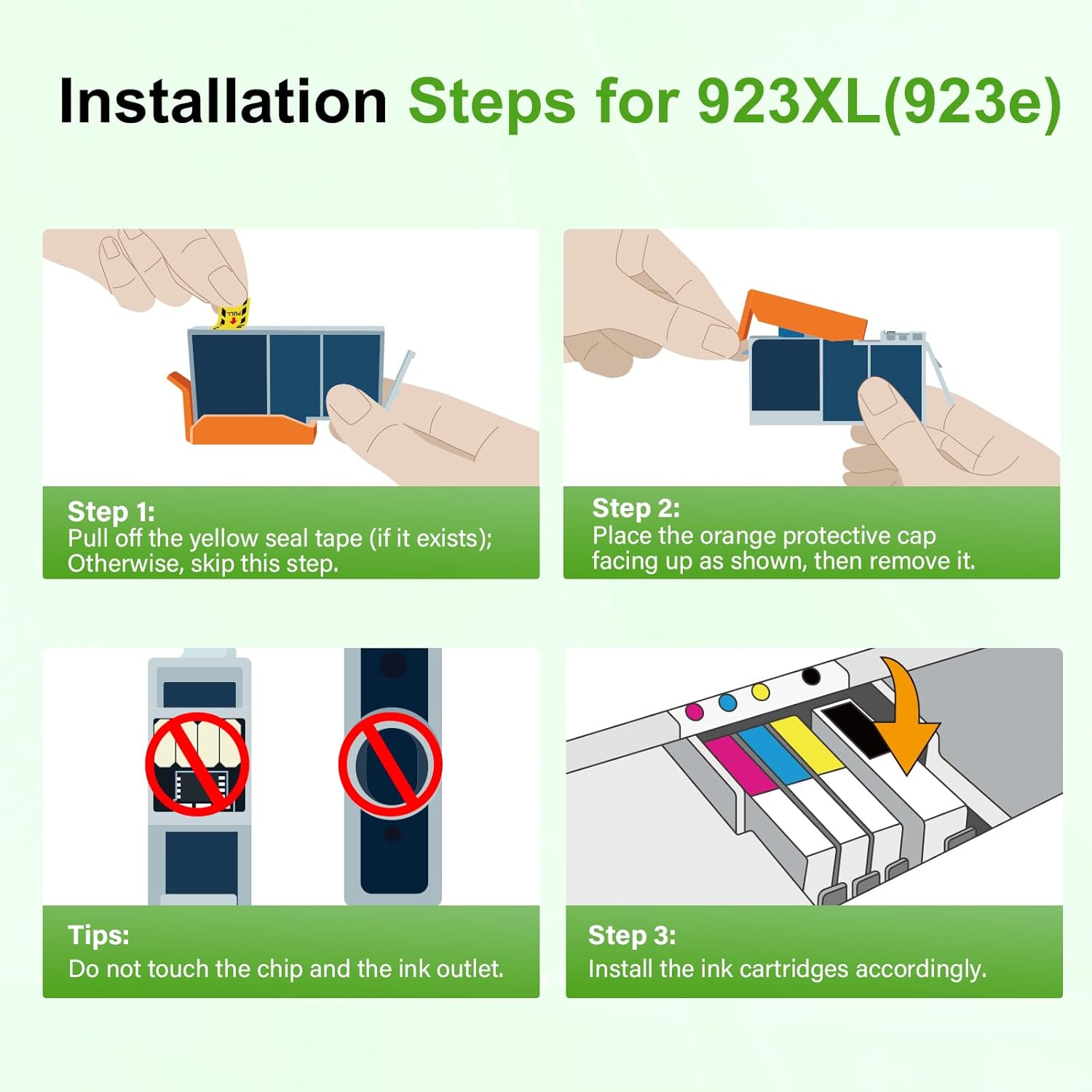 923XL 923 Ink Cartridges Combo Pack with Chip: Replacement for HP Printers Ink 923e 923 923XL for HP923 OfficeJet Pro 8130 8120 8122 8124 8125 8132 8134 8135 8138 8139 Printer(4 Pack B/C/M/Y) - Image 4