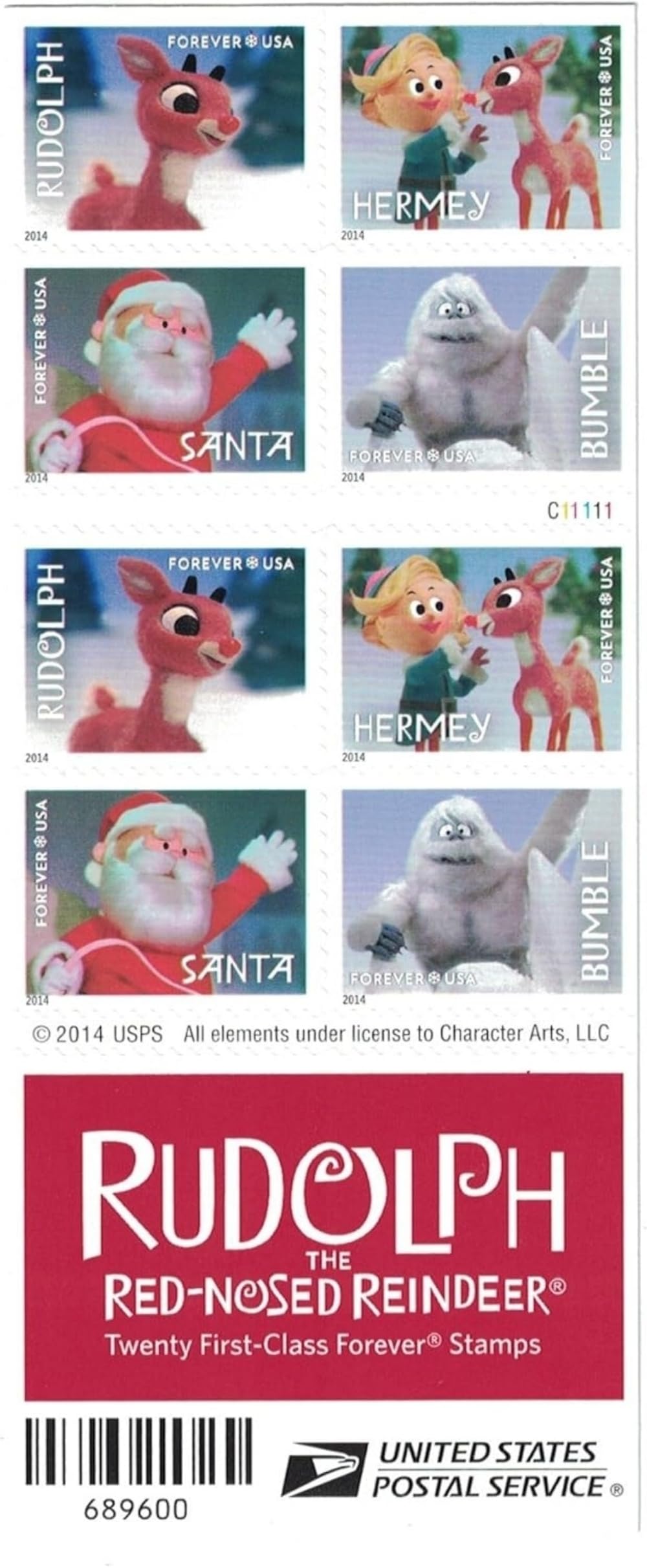 Rudolph the Red-Nosed Reindeer USPS Forever Stamps, Book of 20