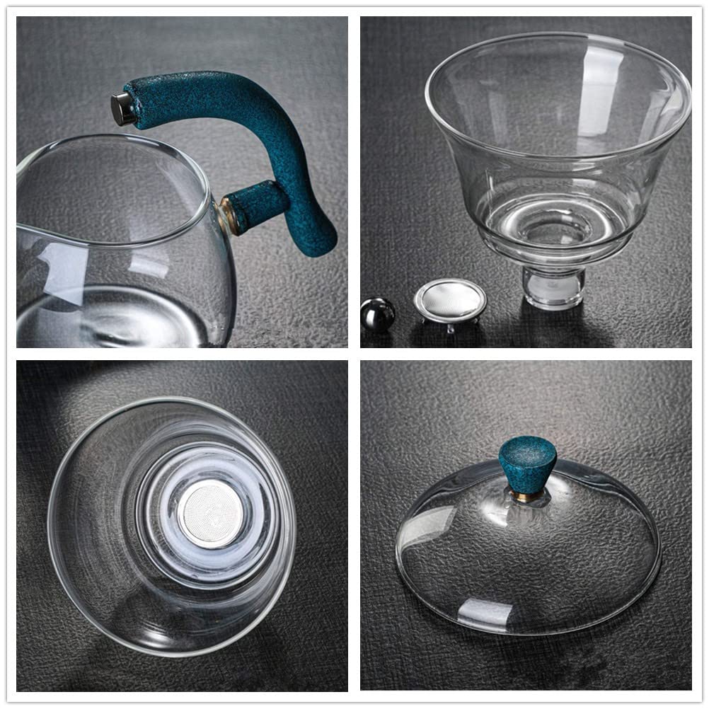 Ensemble de thé en verre résistant à la chaleur Kungfu avec chauffe-eau attire la détournement de l'eau bol rotatif théière semi-automatique paresseux avec 6 tasses à thé