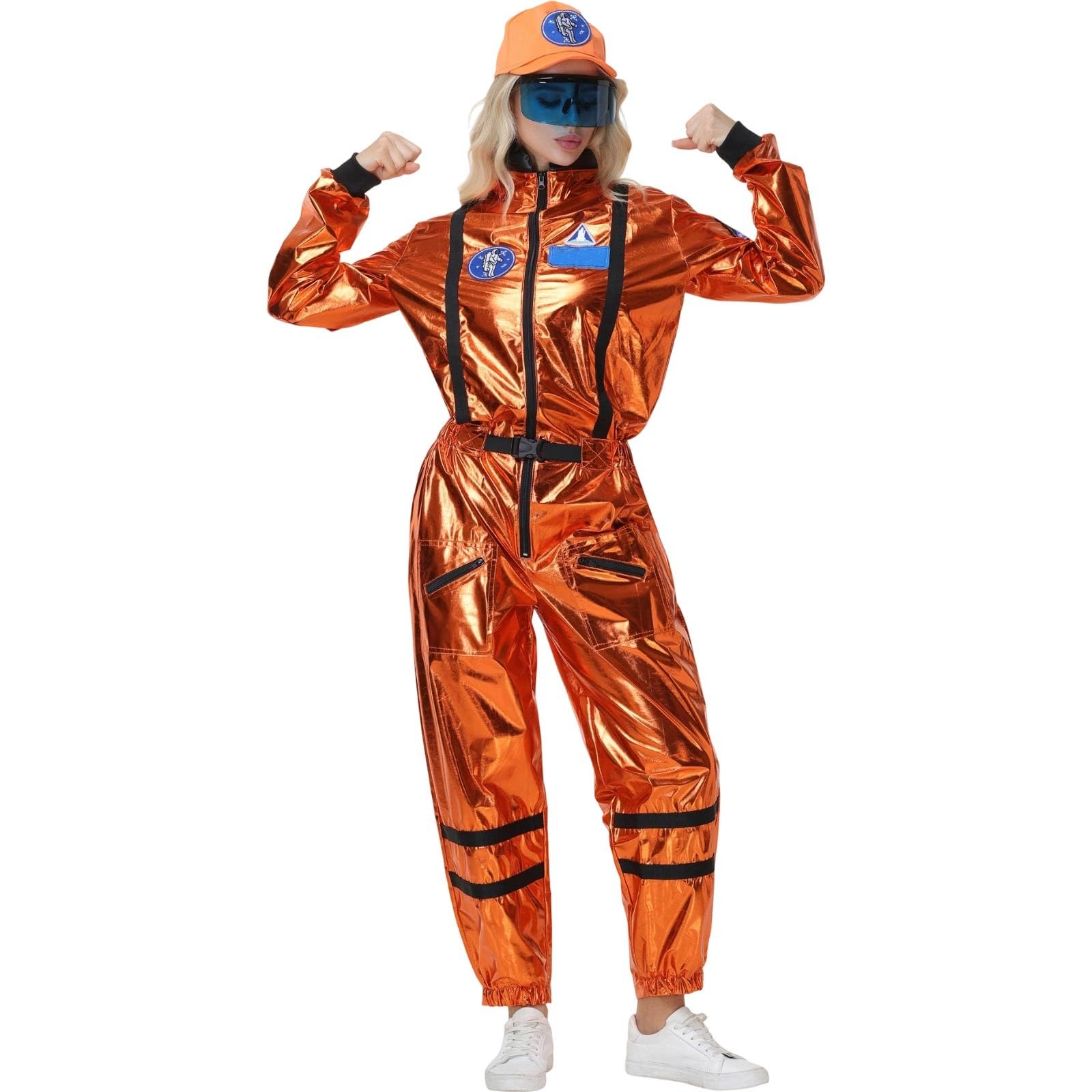 Generisch Costume da astronauta per adulti, tuta per Halloween, con effetto metallizzato