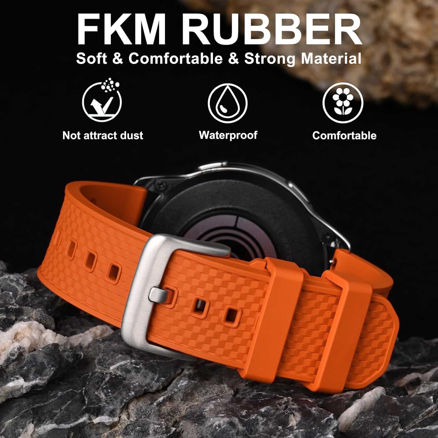 WOCCI Plaid Watch Bands, FKM Rubber (Not Silicone), Replacement Straps for Men and Women, Quick Release, Compatible Watch Lug Width 20mm 22mm - Image 2