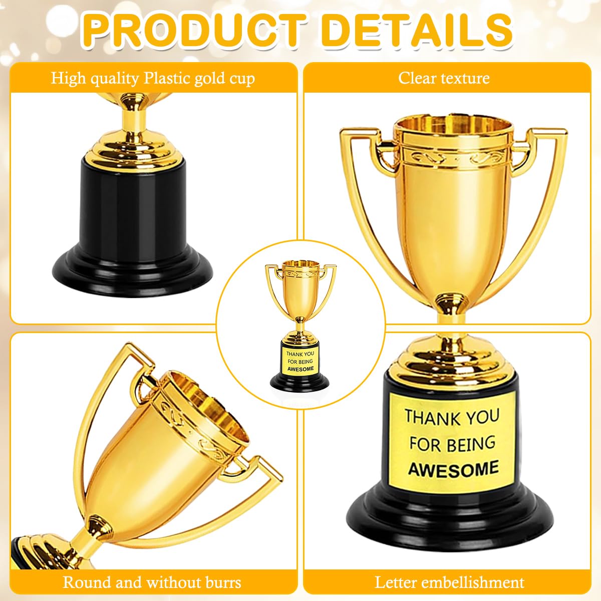 12 Pezzi Mini Trofei Oro Premio Trofei Mini Trofeo d'oro in Plastica Coppe per Piccoli Trofei in Plastica Dorata Mini Trofeo Oro per Feste, Celebrazioni Sportive, Premi in Classe