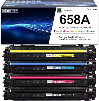 658A Toner Cartridge High Yield Compatible for 658A Toner Cartridge W2000A W2001A W2002A W2003A Black Cyan Yellow Magenta Replacement for Color Enterprise M751 M751n M751dn Printer