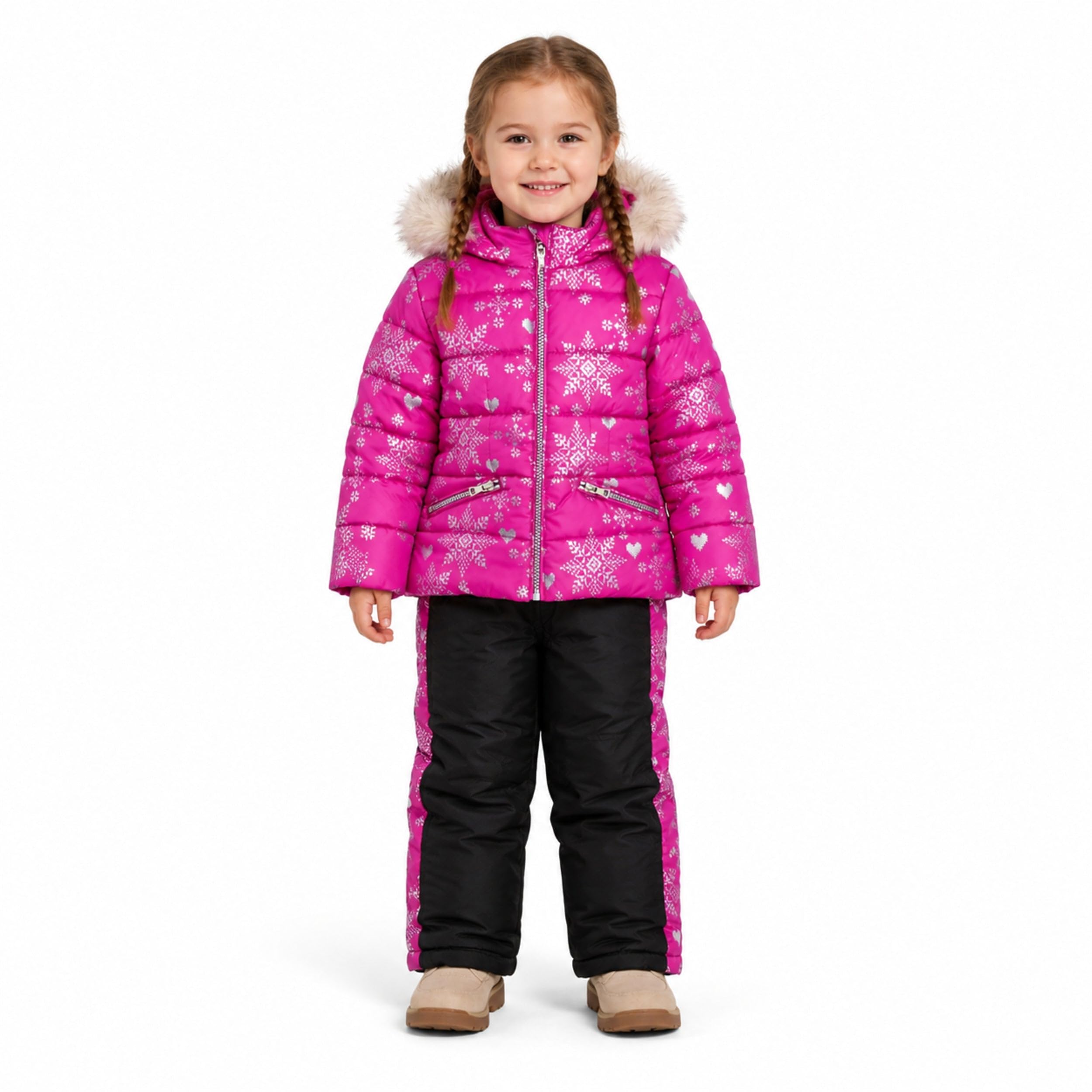 Arctic Quest Girls' Bib Snow Pants and Ski Jacket Water-resistant Snowsuit for Kids Winter Jacket for Girls Hooded