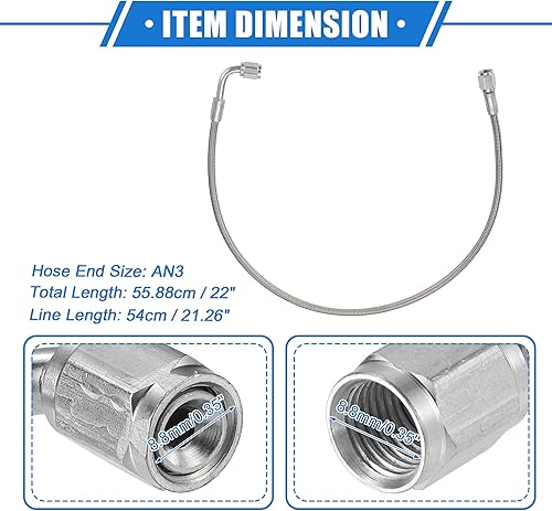 Vista 118 de AN3 - Línea de alimentación de aceite turbo de acero trenzado de 90 grados a extremo de manguera recto, turbocompresor remoto de 24 pulgadas, línea