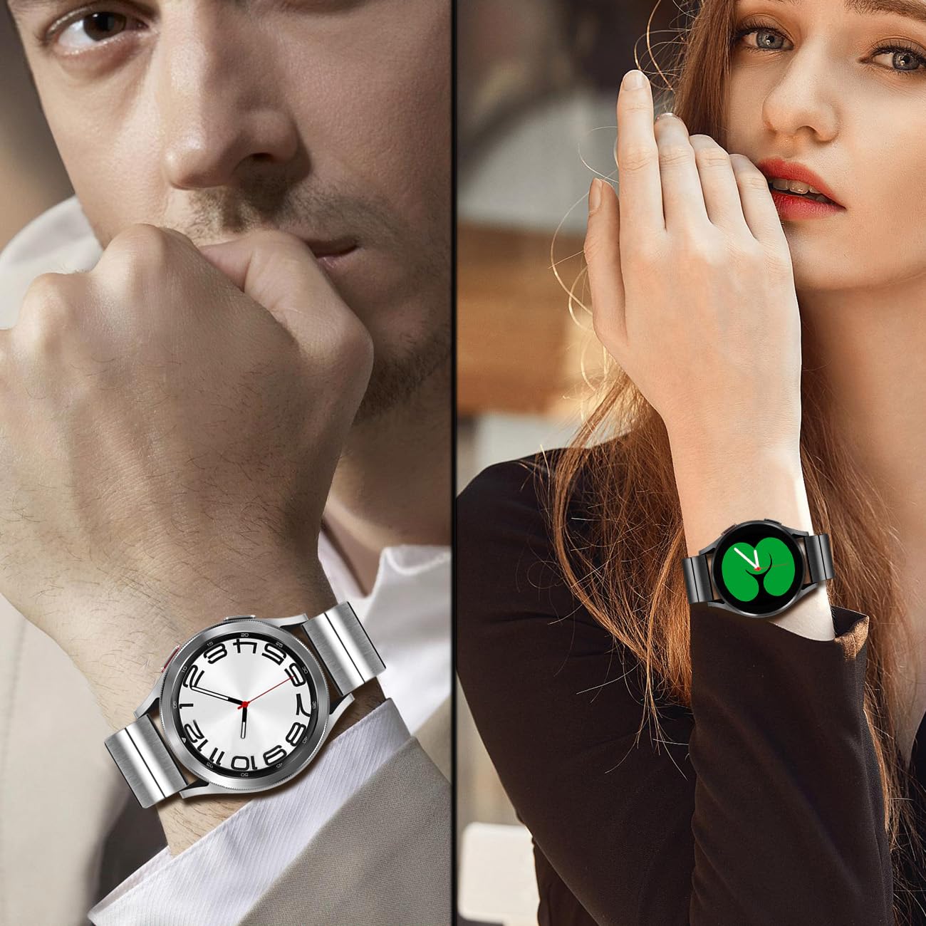 Bracelet de rechange en acier inoxydable compatible avec Samsung Galaxy Watch 6/5/4/Active 2, 4 Classic Band 46 mm, 42 mm/Galaxy 3 41 mm, 20 mm à dégagement rapide en acier inoxydable pour