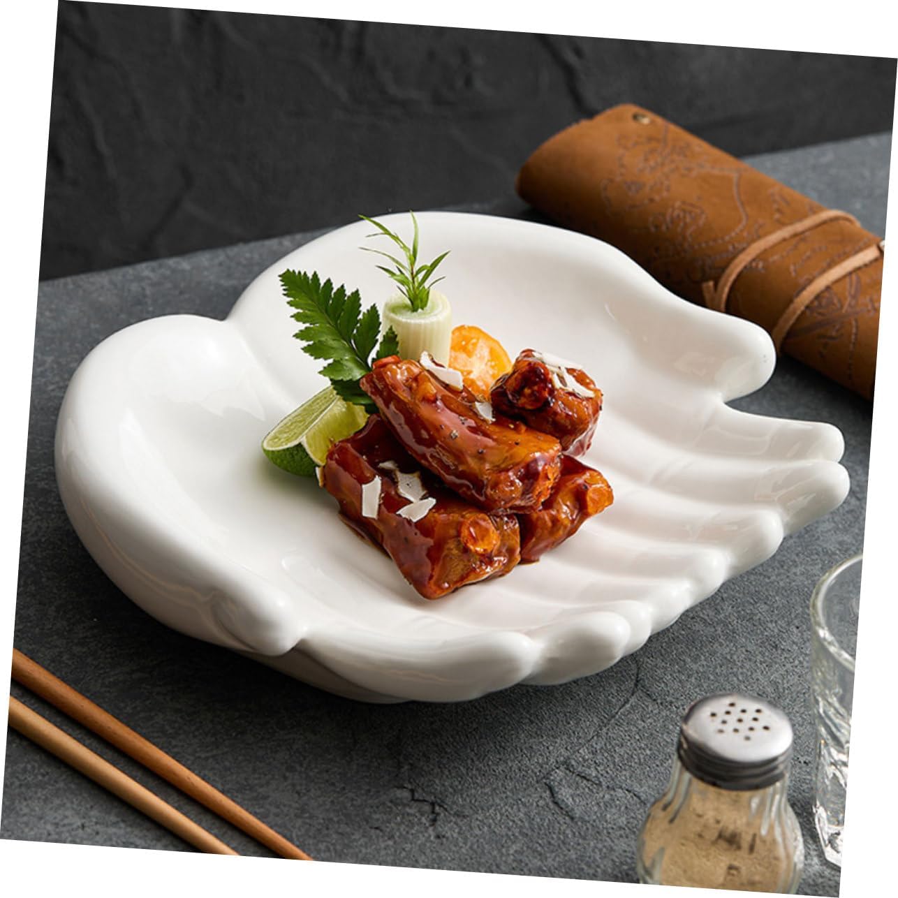 IMIKEYA Hand Shaped Ceramic Sushi Plate Decorative Japanese Food Serving Tray for Sashimi Snacks and Nuts Lightweight Multipurpose Display Dish for Family Dining and Business Use