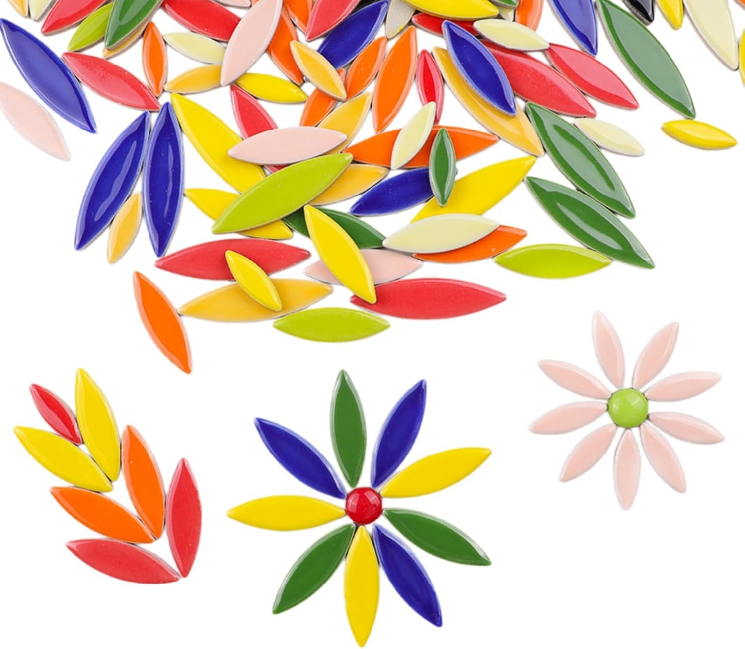 500g Mixed Color Ceramic Mosaic Tiles, Craft Small Irregular Mosaic Pieces for DIY Art, Home Decor, Vase & Flower Pot Filling (Willow Leaf Petal)