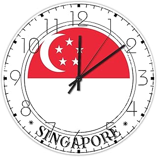 15 Inch Silent Non-Ticking Wall Clocks Battery Operated Singapore Wooden Wall Decor for Bathroom City Flag Souvenir International Frameless Round Wooden Wall Clock Country for Daycare New Home