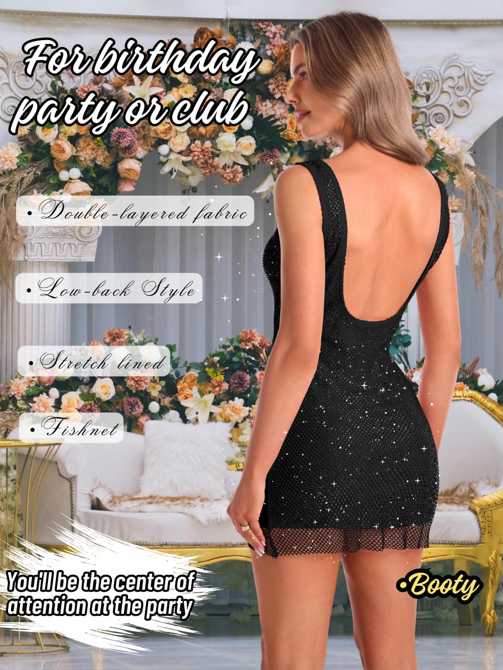 Rhinestone Mini Dress,Sparkly Embellished Dresses for Women,Sexy Homecoming Birthday Party Nye Outfits - Image 4