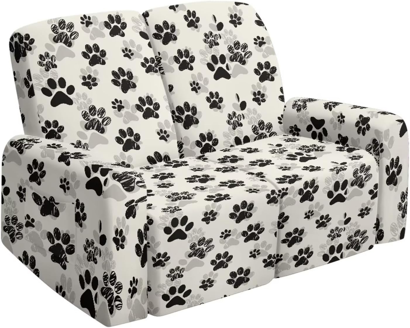 6 Piece Stretch Reclining Loveseat with Pockets Slipcover, Dog Paw Print 2 Seater Loveseat Recliner Cover, Recliner Couch Sofa Covers, Furniture Protector Cover for Pet Kid