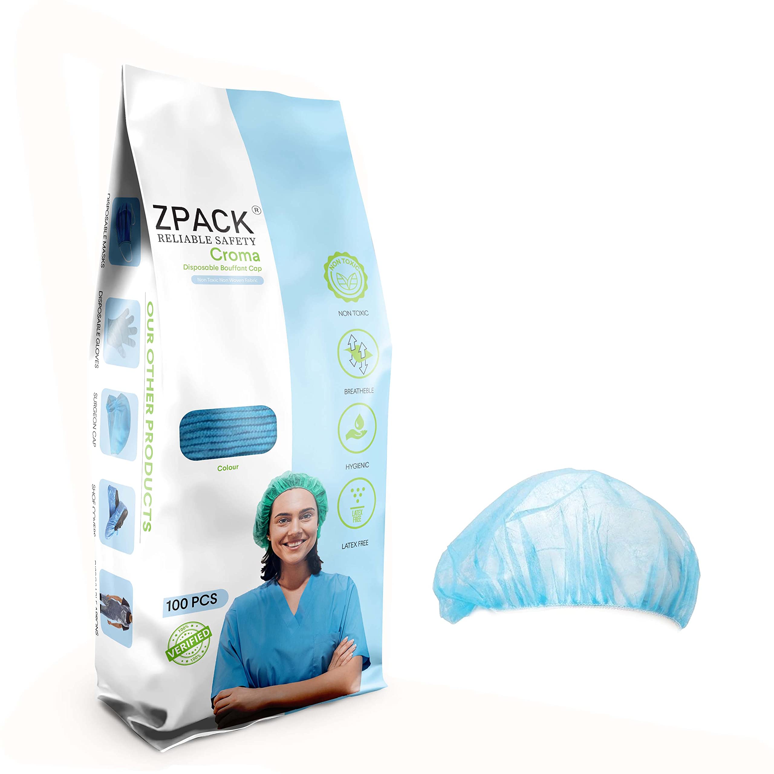 Zpack Disposable Non Woven Bouffant Cap, Head Hair Cover Net For Hospital, Medical, Labs, Tattoo, Restaurant, Cosmetics, Kitchen, Cooking, Home Industries(18”, Blue, Pack of 200) (B09JSZDY2N) Amazon Price History, Amazon Price Tracker
