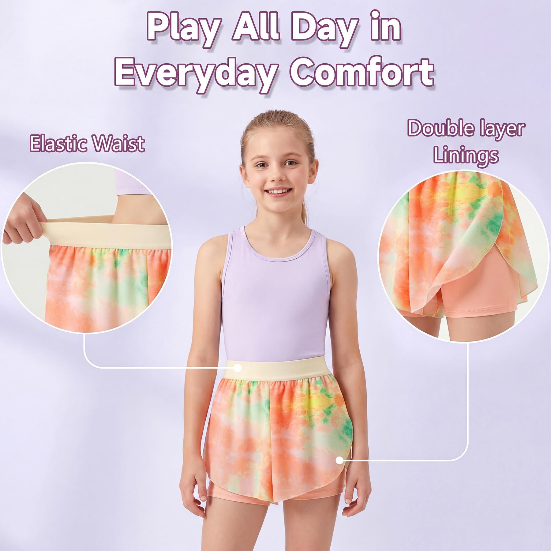 Pantalones Cortos para Niñas, 2 en 1 Secado Rápido Deportivo Pantalón Corto con Falda y Forro Cintura Elástica Suaves Cómodas Verano Casual Deporte Shorts para Tenis Baile Ciclismo 5-13 Años