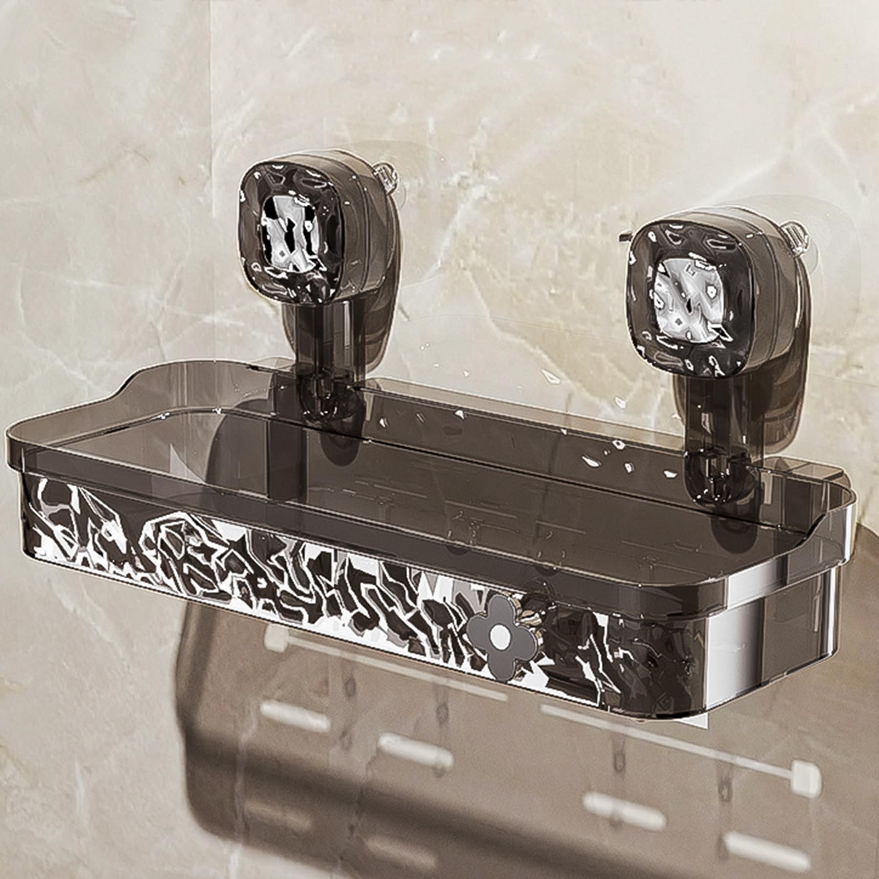 SRURLLUG No Drill Clear Wall Caddy Corrugated Suction Cup Storage Holder Light Luxury Style Glacier Pattern Shower Shelf