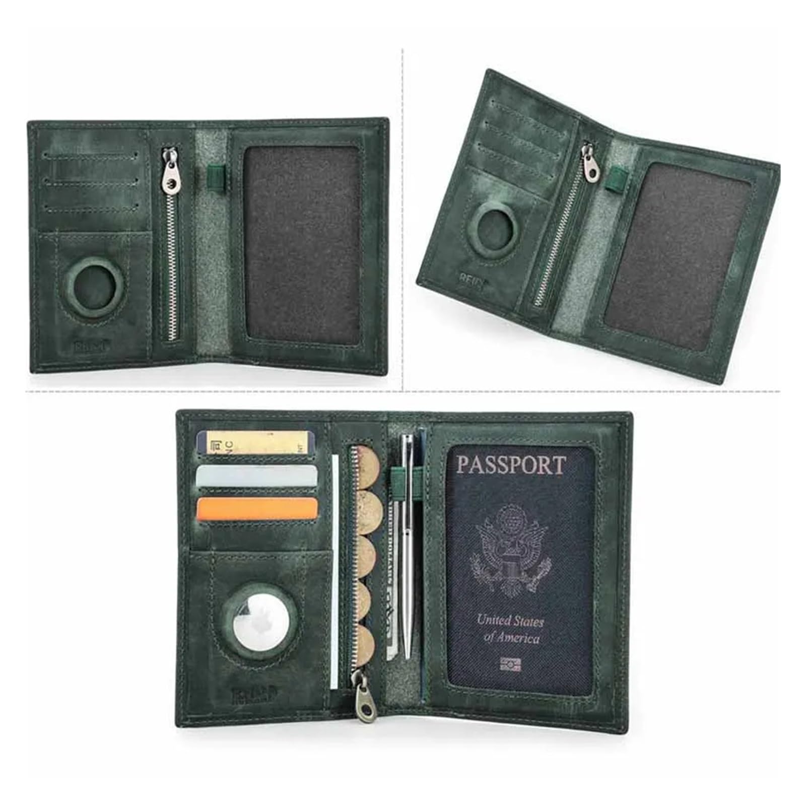 Porta passaporto in pelle da 1 pezzo con custodia: portafoglio da viaggio, tasca anti-smarrimento e carta for uomo e donna(Green)