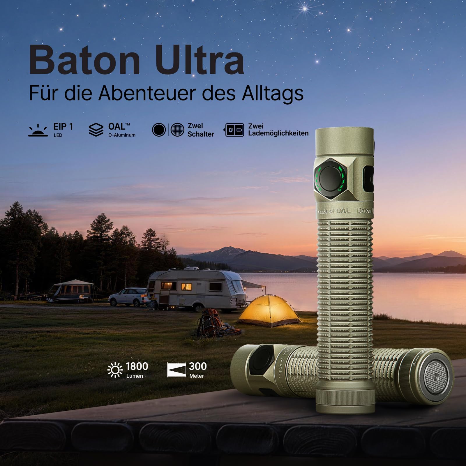 OLIGHT Baton Ultra LED Taschenlampe Aufladbar 1800 Lumen mit 6 Lichtmodi | Taschenlampen mit Zwei Lademethoden Kompakte Handlampe mit Reinweißem Licht IPX8 Wasserdicht für Outdoor Notfall Arbeit