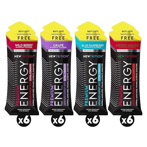 Bebidas energéticas extra fuertes, con cafeína, vitamina B y aminoácidos, inyección energética de vitamina sin azúcar, 1.7 onzas líquidas, sabores