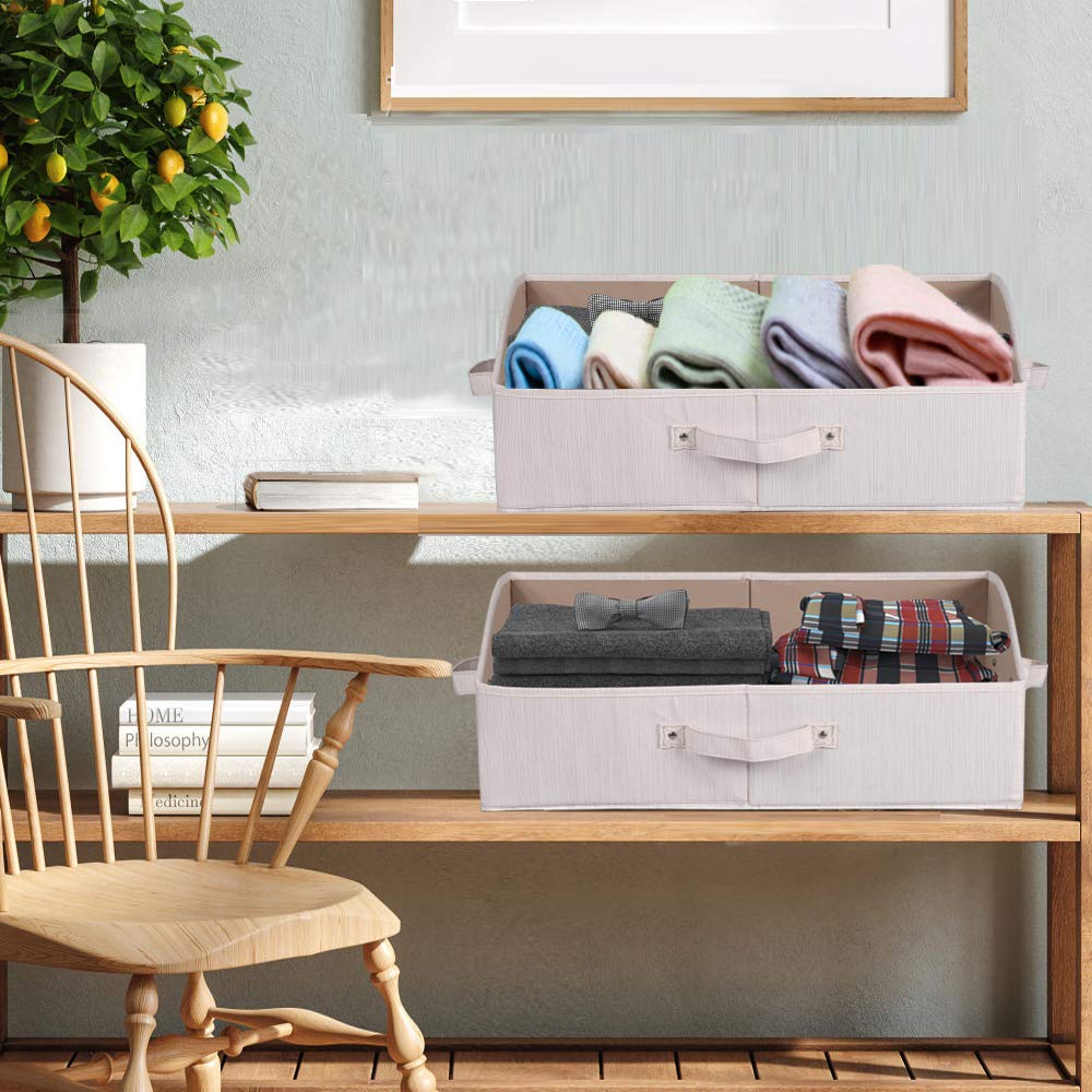 KEEGH Storage Bins for Closet Shelves Storage Baskets for Shelves Trapezoid Storage Bin Fabric Organizer Bins for Clothes with Handles,Beige,Set of 3