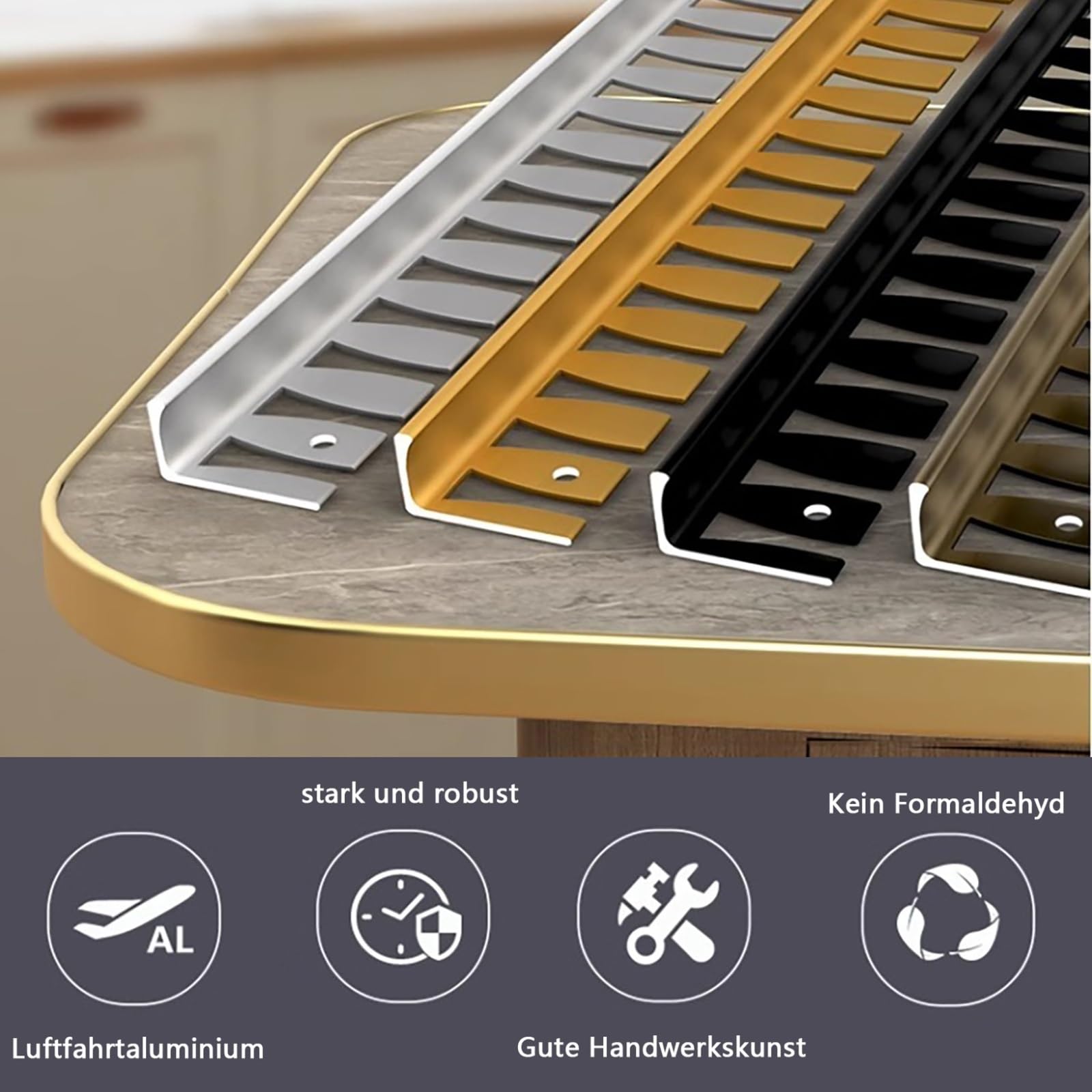Perfiles Y Bordes para Baldosas 90 Cm* 3 Piezas Riel Flexible De Aluminio Anodizado Tira Final Resistente A Rayones para Acabados Paredes Y Pisos(Gold,H:15MM)