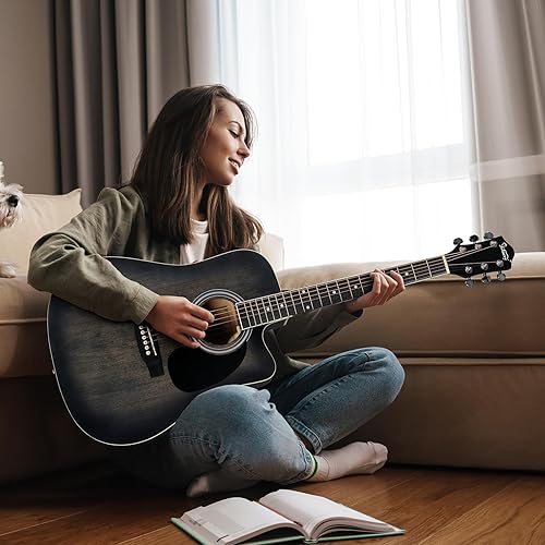 Miniatura 7 de GLARRY Kit de guitarra eléctrica acústica de tamaño completo de 6 cuerdas con amplificador de 15 W, guitarra acústica eléctrica Cutaway de 41 Negro