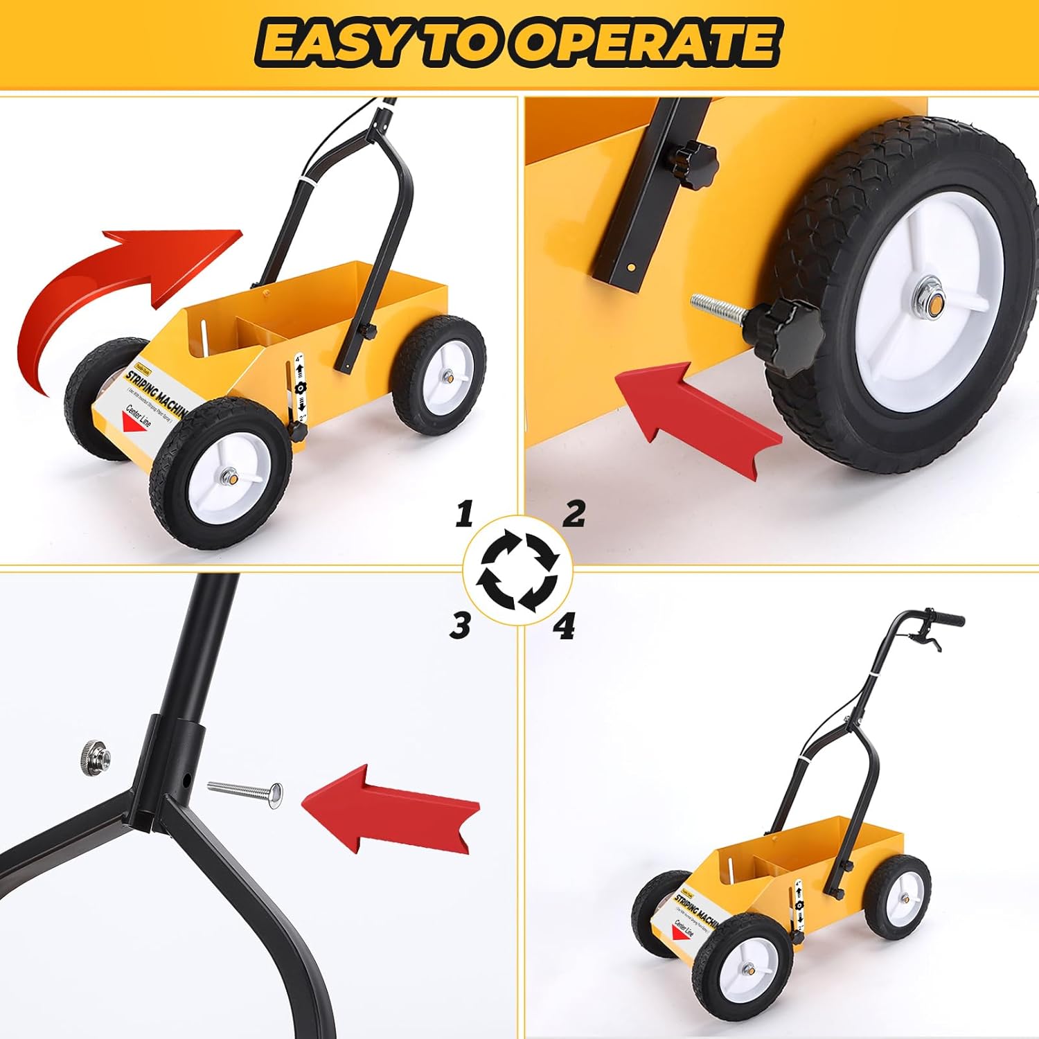 2395000 Heavy Duty High-Performance Striping Line Marking Machine, Parking Lot Striping Machine, Compatible with Professional Inverted Striping Spray Paint, 9.8" x 13" x 28.3", Yellow