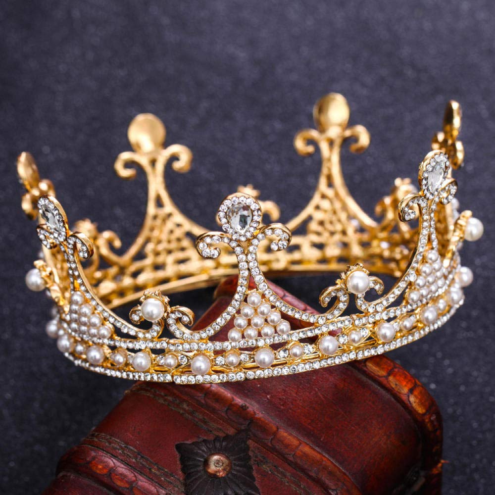 Tiara, stop strasu, Bridal Crown, biżuteria na głowę, perłowa, okrągłe, złote diamenty, prosta, modna, ślubna ozdoba do włosów, w stylu vintage, opaska na czoło na imprezę
