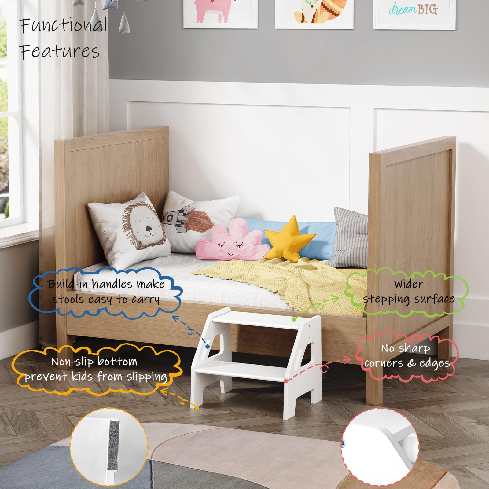 Harwaya Sgabello in legno per lavandino del bagno (bianco)