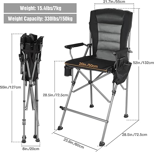 Miniatura 3 de Sillas plegables extra altas Stonehomy para adultos 330lbs, sillas director plegables de altura de barra portátiles para acampar al aire libre,