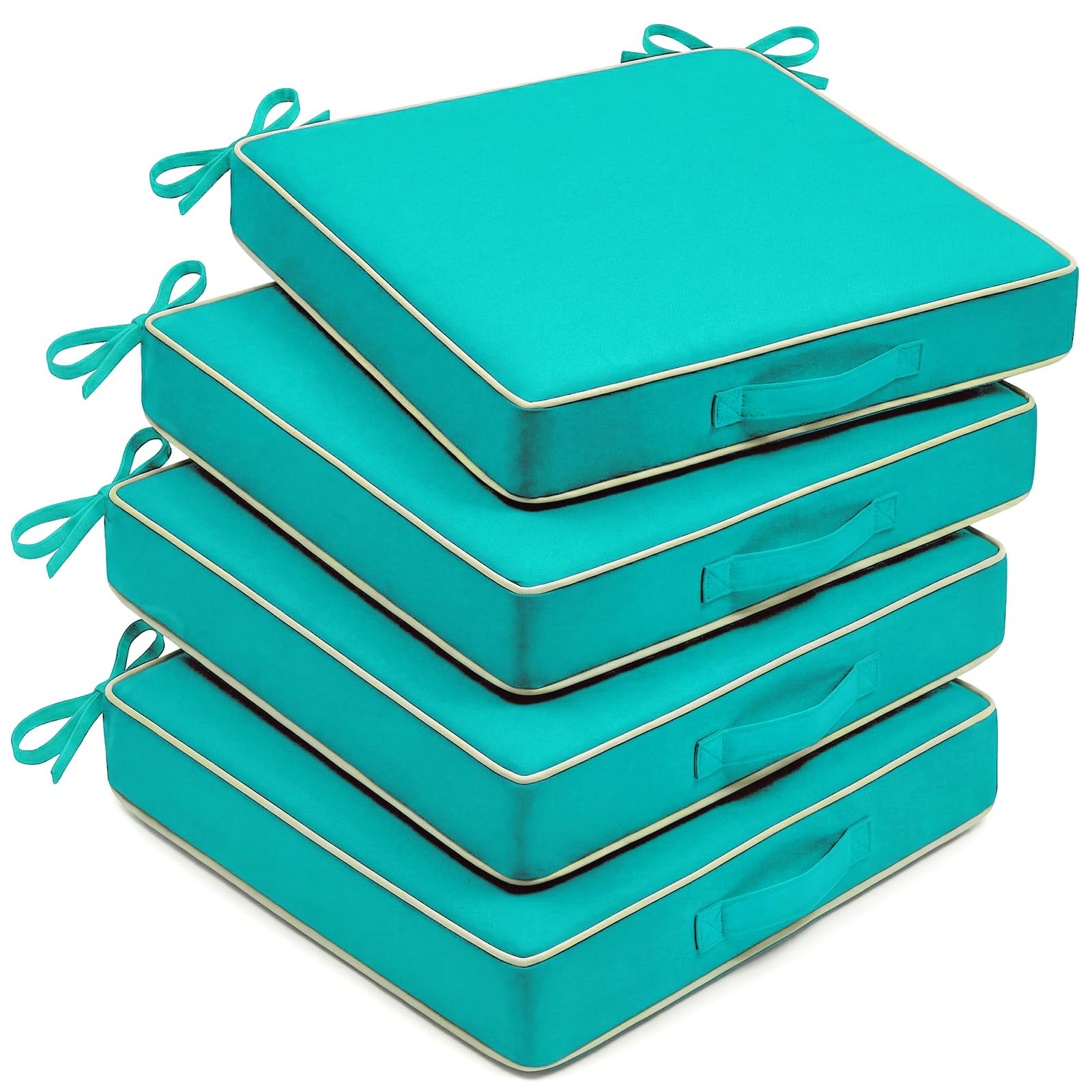 AS AWESLING 4 Pack Heavy Duty Square Chair Cushions for Garden, Patio, Indoor - Oxford Wipe Clean Cover, High Density Foam Filling (AQUA BLUE, 48cm x 48cm)