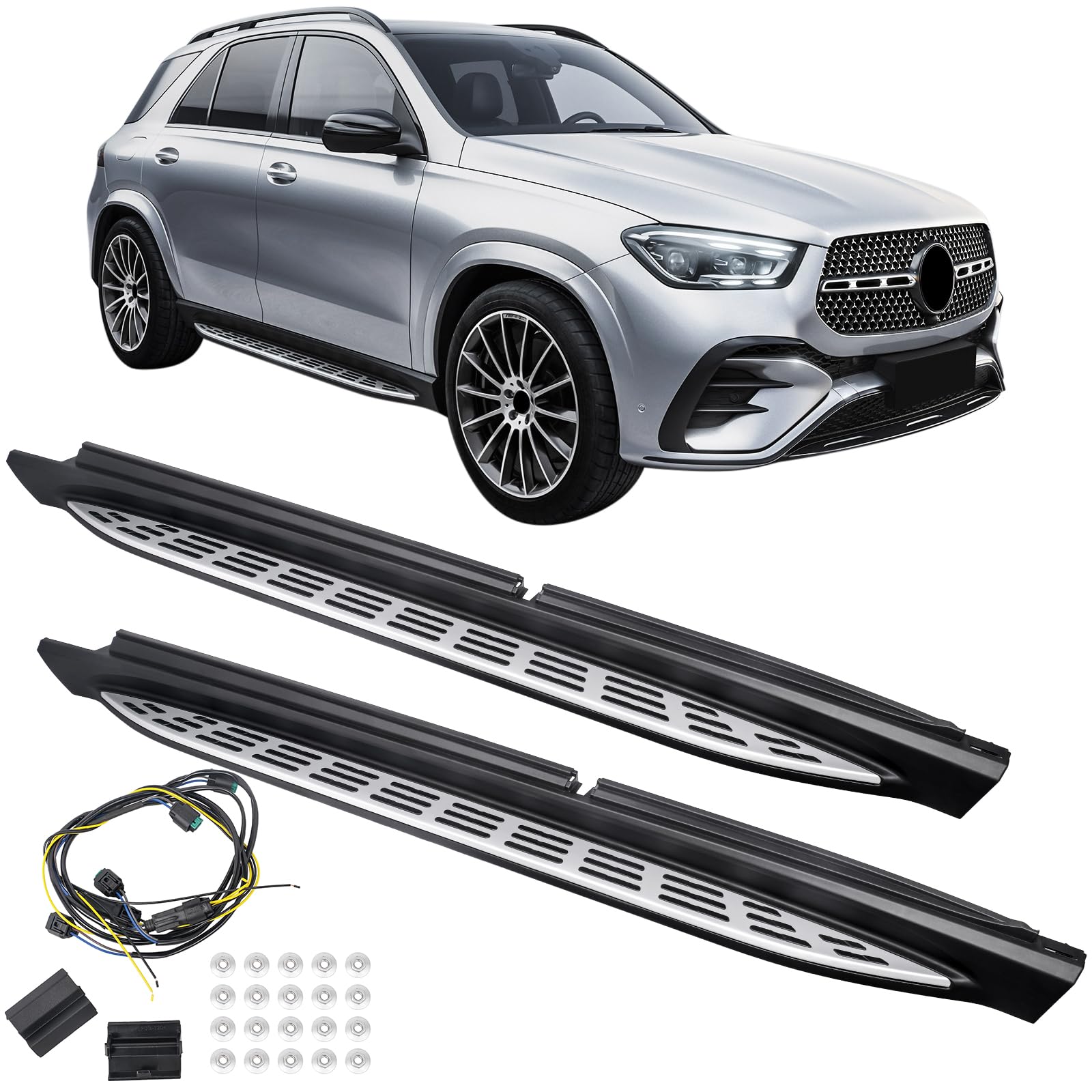 Aluminum Running Boards Compatible with 2020 2021 2022 2023 2024 Mercedes Benz W167 V167 GLE SUV Replacement with LED Lighting Side Step Nerf Bars