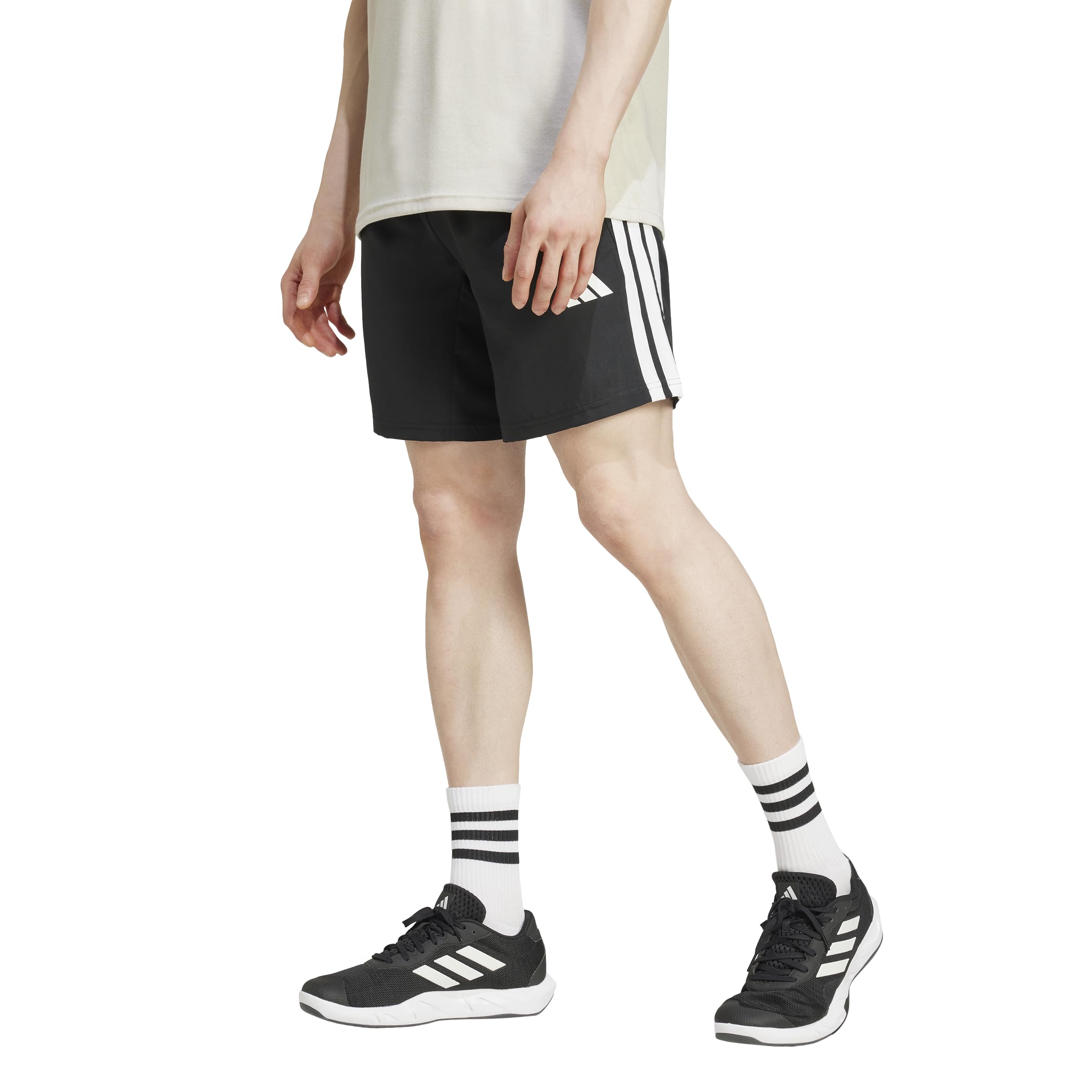 adidas Men's Train Essentials Training 3-Stripes Woven Shorts, Black, M 7 inch